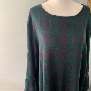 CJ Banks Navy and Green Plaid Knit Dress